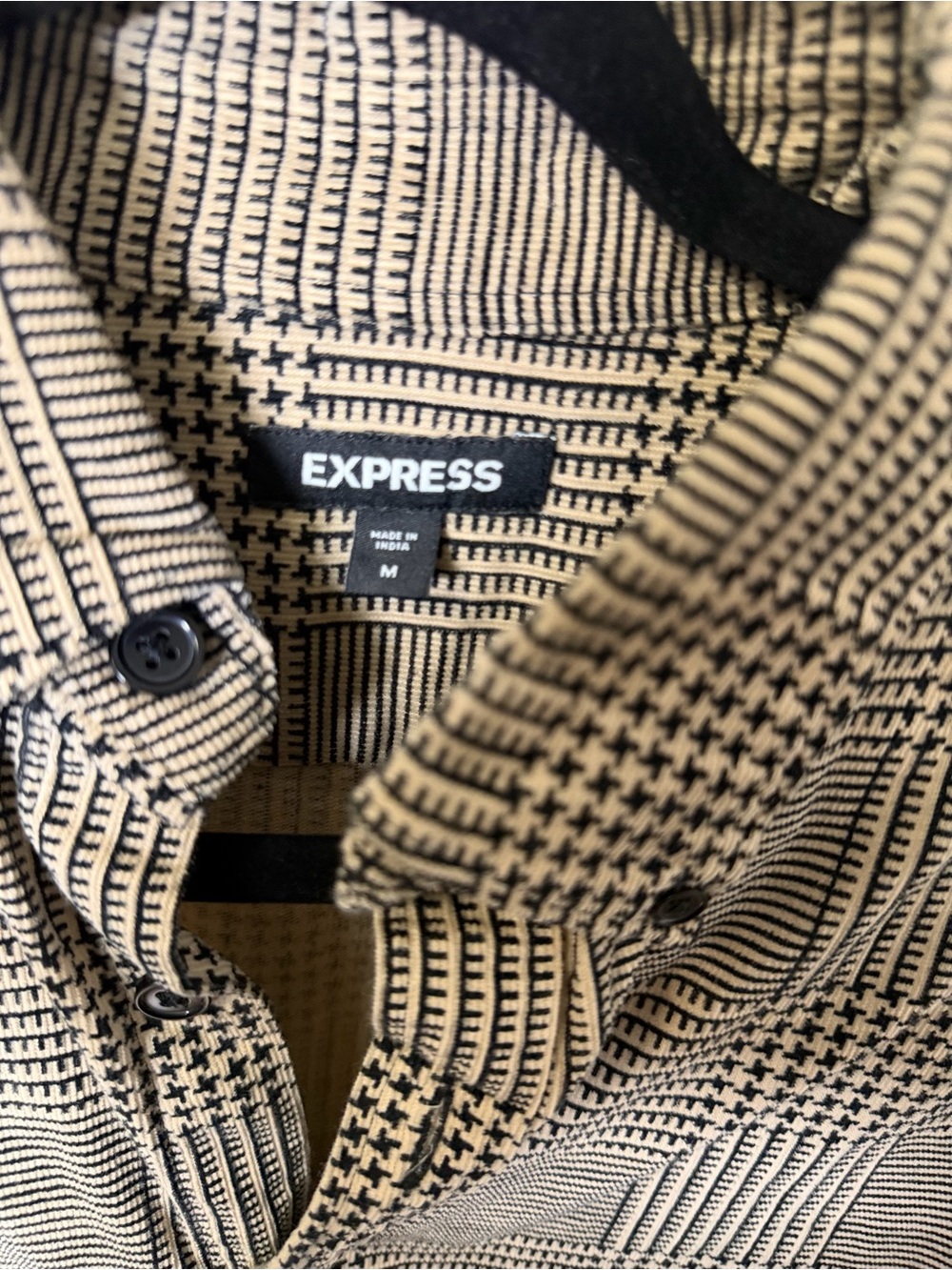 Express Men’s Black and Tan Patterned Button-Down Shirt